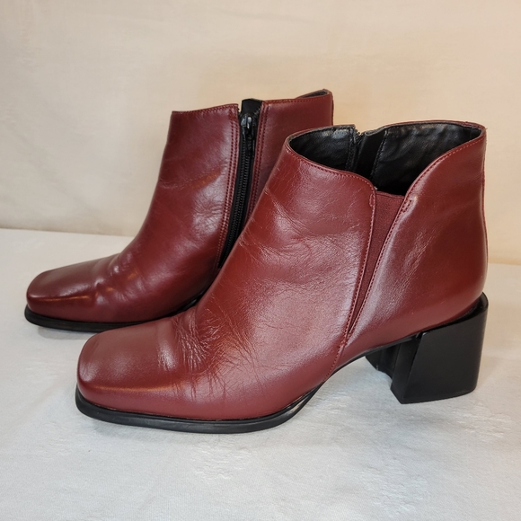 Pesaro Shoes - Pesaro Red Square-toe Chunky 2.5" Heel Leather Ankle Boots